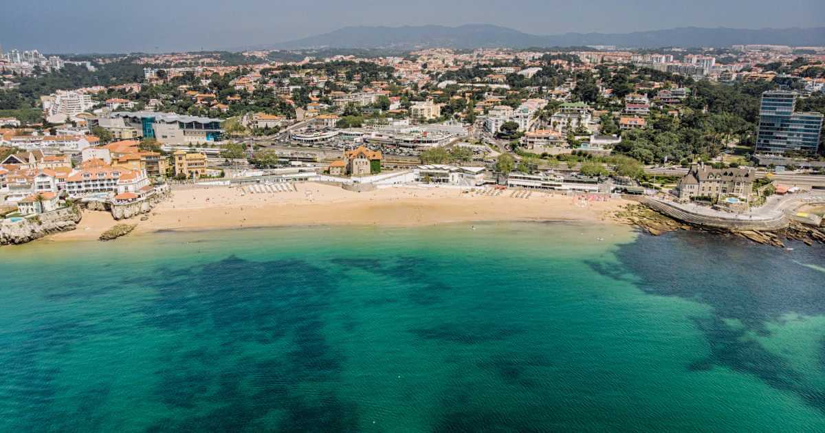 Aerial drone view of a golf course near Guincho in Cascais, Portugal