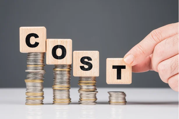 Illustration of reducing cost exposure decreasing with less euros coins per letter
